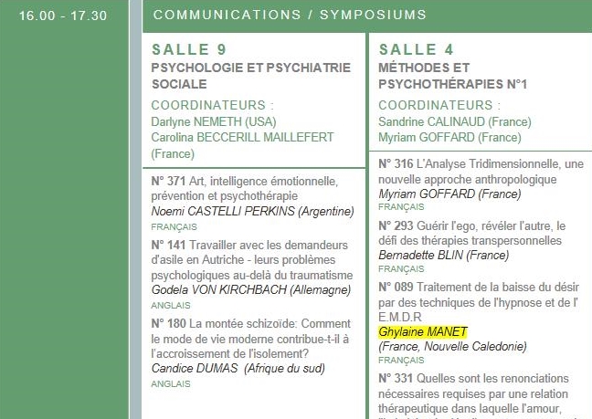 ConfÃ©rence au 8e Congres mondial de PsychothÃ©rapie